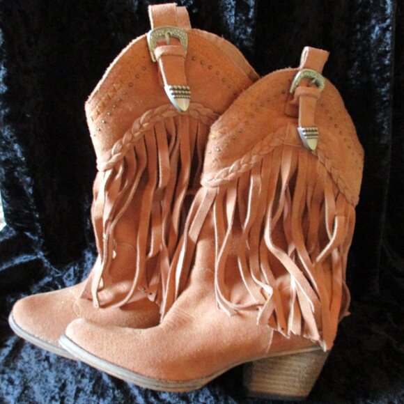 Very Volatile Leather Suede 'Hillside Fringe' Cowboy Ankle Boots Women's Size 8 - Picture 2 of 6